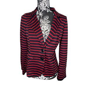 Stooshy Red Black Striped Knit Blazer Jacket Stretch Career Junior Large Top
